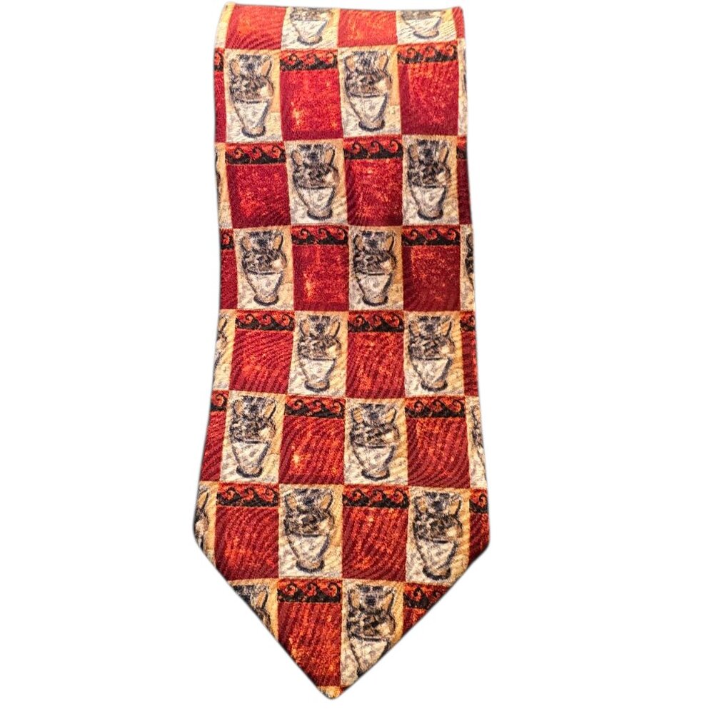 Ermenegildo Zegna 100% Silk Tie Red Gold Check Italian Designer Luxury Necktie